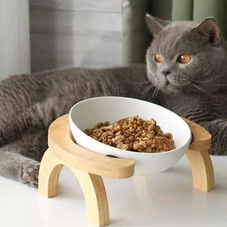 Comedouro De Porcelana Para Cães E Gatos Pet Pote Porcelana com suporte de madeiras ergonomico
