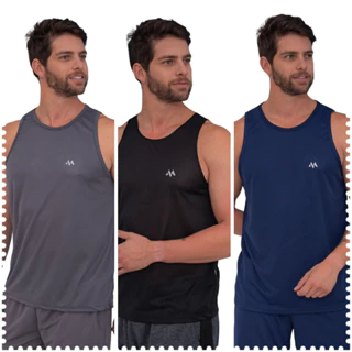 Kit 3 Peças Regatas Masculina Preto- Cinza -Marinho