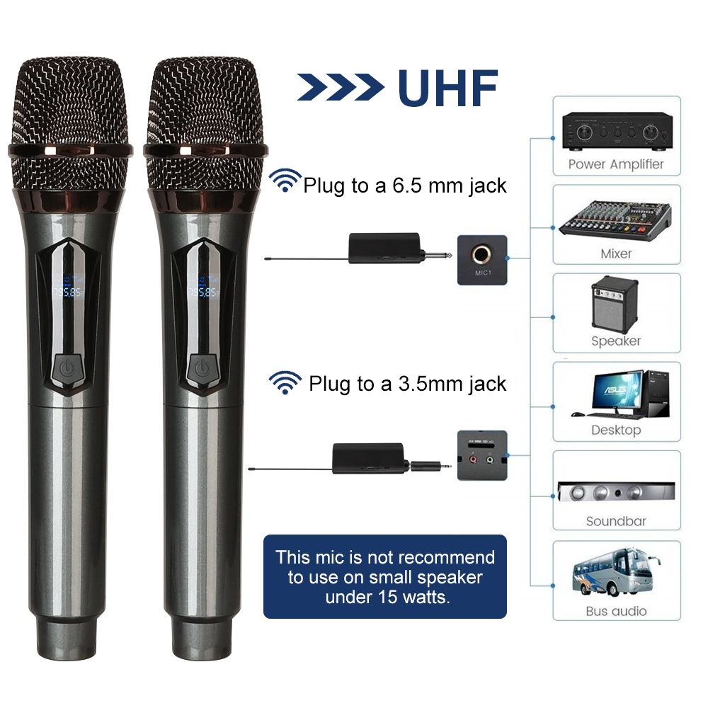 Microfones Sem Fio Duplo Profissional Dinâmico Recarregável Uhf para Karaoke