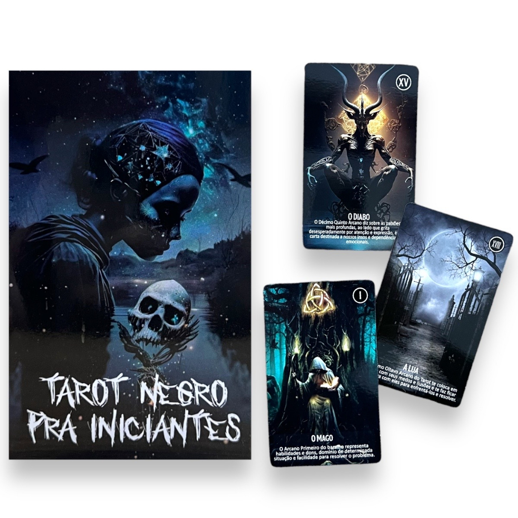 Baralho Tarot Negro P/ Iniciantes Tarô 22 Cartas Plastificadas Lançamento