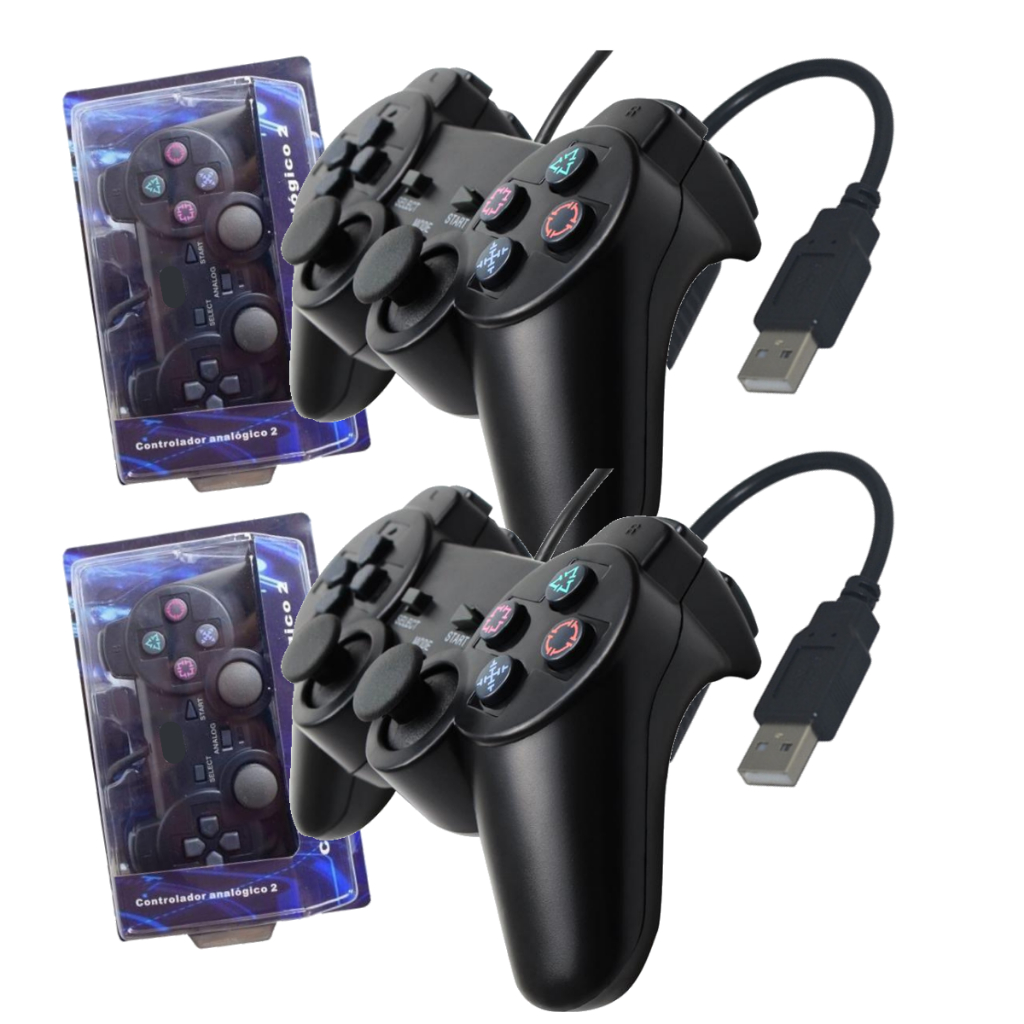 Kit 2x Controles USB Joystick Games Retro Computador Raspberry Manete PC Modelo Ps2