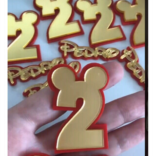 5 números Mickey 2 cores 2 camadas 4 ou 5cm