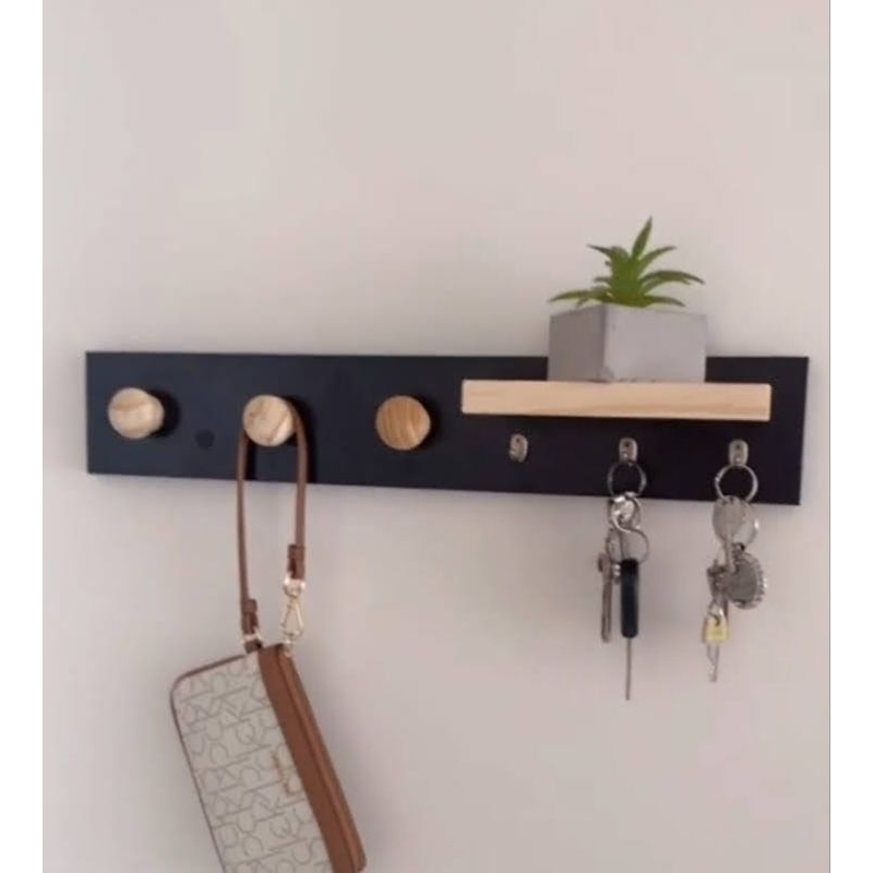 Porta Chaves Prateleira Com Cabideiro MDF Hall de Entrada