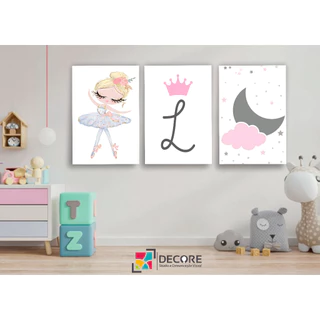 quadro decorativo moderno bailarina nome personalizado menina decoração quarto sala hall