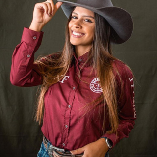 Camisa Feminina Country Texas Bordada Manga Comprida Farm Cavalgada