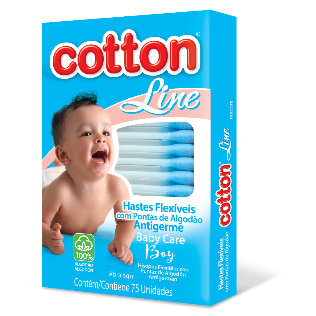 Cotonete Baby Care Antigermes Cotton Line - Kit c/12 - 75 Unidades