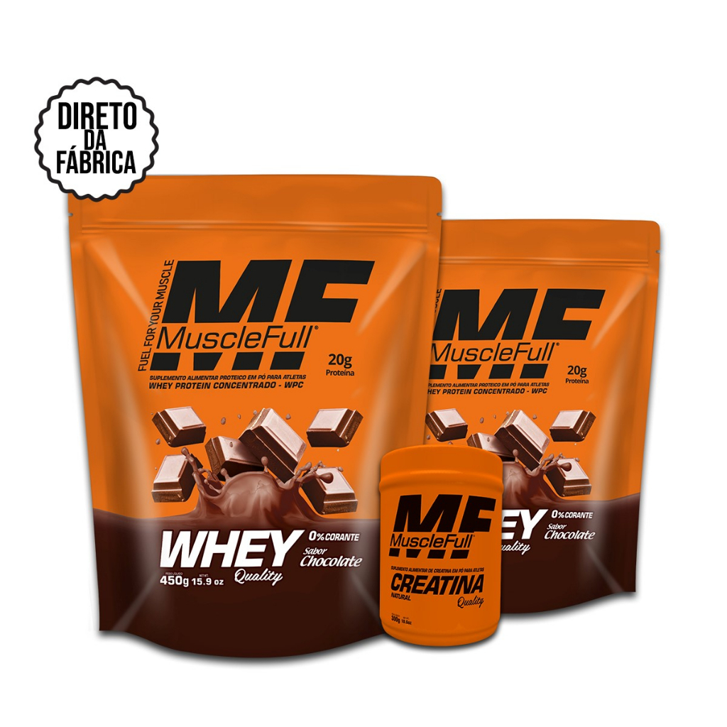 Kit 2 Un Whey 100% Protein Quality 450g + Creatina 100% Quality 300g Muscle Full