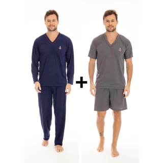 Kit 2 Pijamas Masculino Inverno Manga e Calça Comprida Mais Pijama Verão Manga Curta e Short em Oferta na Shopee
