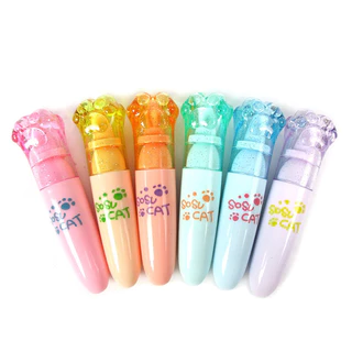 Mini Marca Texto Patinha de Gato Kawaii Sosu Cat- Cores Vibrantes - Kit com 6 unidades