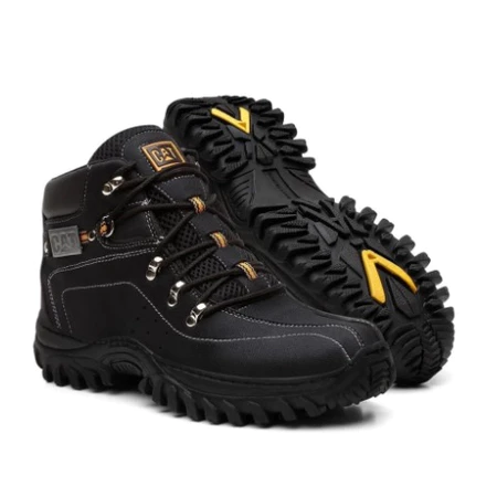 Bota Caterpillar Em Couro Reforçado + Cinto + Carteira + Relógio