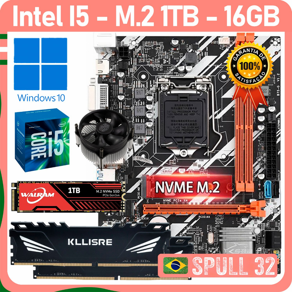 Kit Upgrade Gamer: Intel I5 3570 - SSD NVME M.2 1TB - Memória Ram 16GB - Placa-mãe B75-G - CPU Cooler I50 | SPULL 32