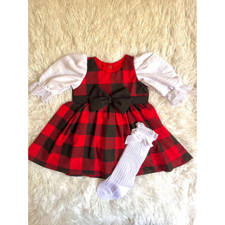 Conjunto Kit Bata Azul Marinho Vestido Xadrez Vermelho Veneza Laço Vermelho  Juvenil Infantil Bebê Fazenda Escocesa Índigo Trend - Índigo Trend