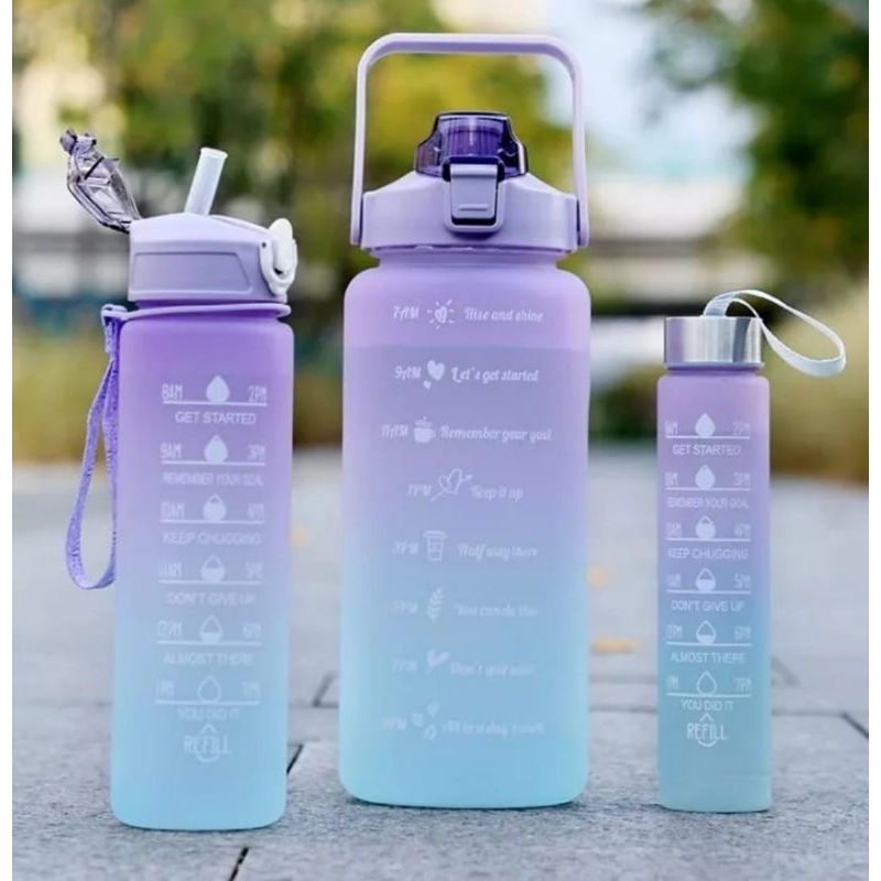 Garrafa do Tik Tok Kit 3 garrafas 2lt ,900 ml,500 ml Squeeze Academia Caminhada Com Adesivo 3D Canudo apoia celular