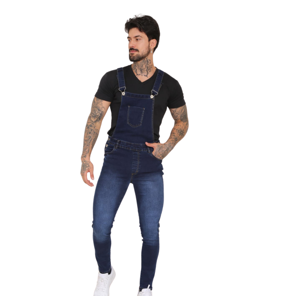 Macacão Masculino Skinny Jeans Escuro (Jardineira)