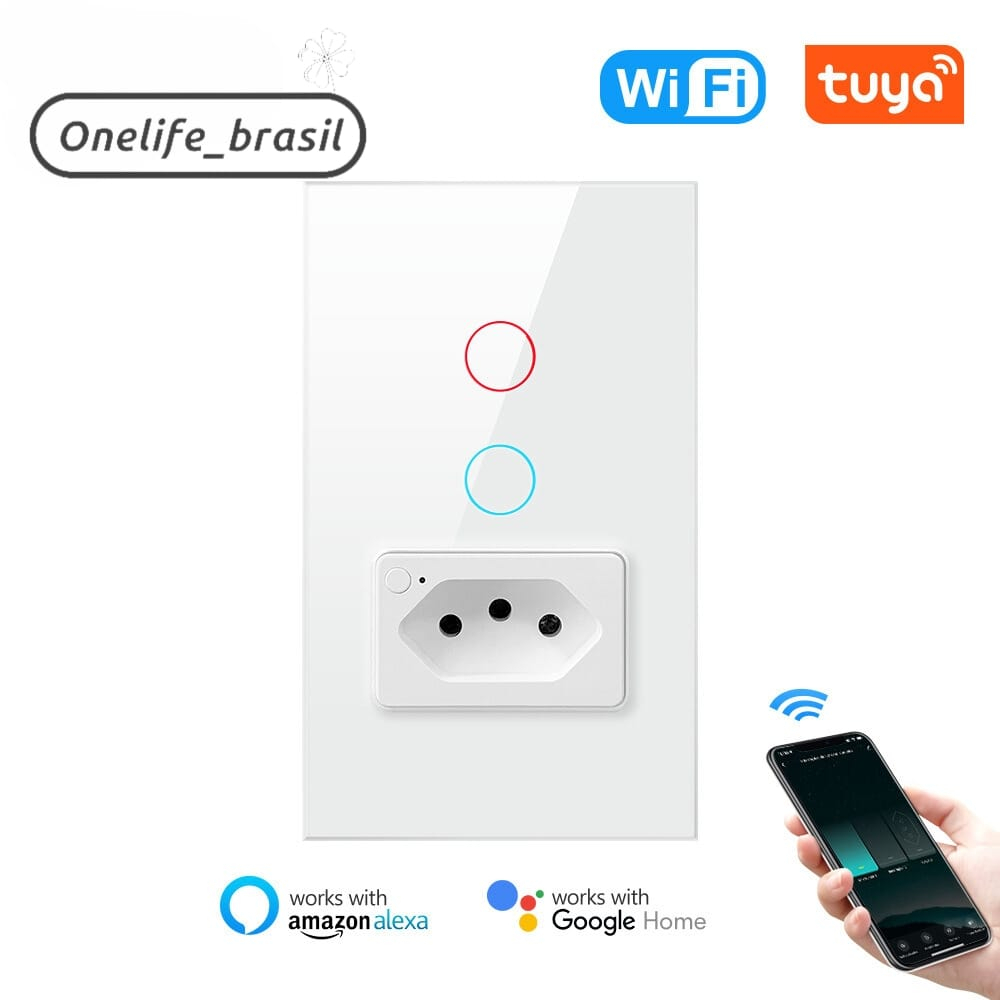 Interruptor De Toque Inteligente Tomada Preto/Branco Painel De Vidro Funciona Com Tuya Alexa Google Wi-Fi