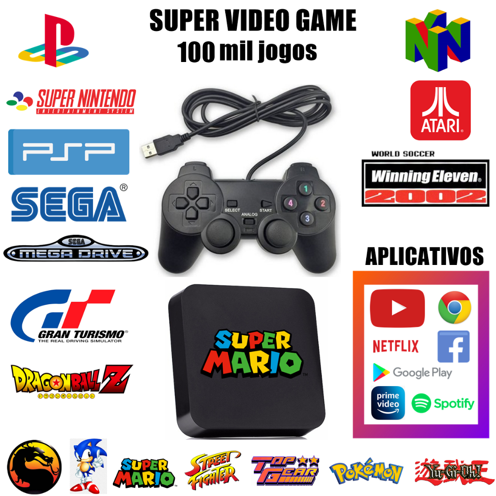 Video Game Multijogos Retro 100.000 Jogos + 2 Controles Ps2 Sem Fio