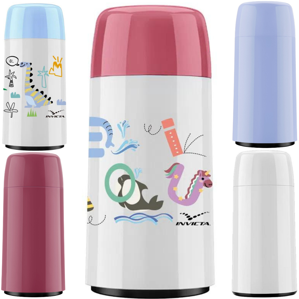 Garrafa Térmica Invicta Firenze 250ml pequenaCafé Chá Água Mini Garrafinha Infantil Rosa Azul Escolar Higiene Bebê