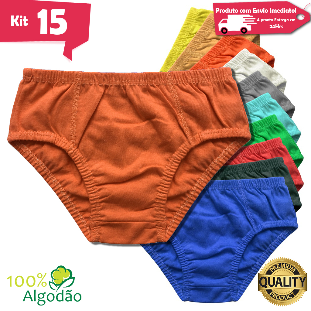 Kit 15 Cuecas Infantil Slip Algodão Lisa Menino Criança Revenda ...