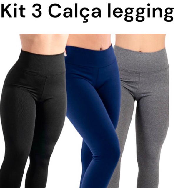 kit 3 Calça legging leg lisa suplex academia fitness