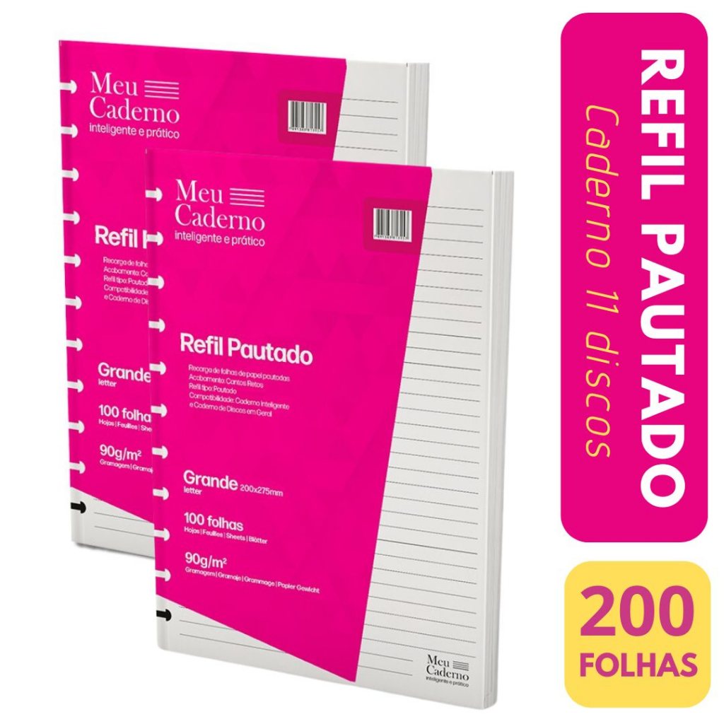 KIT 2 Refil Caderno Inteligente Grande Pautado 90g Compativel 200x275mm ...