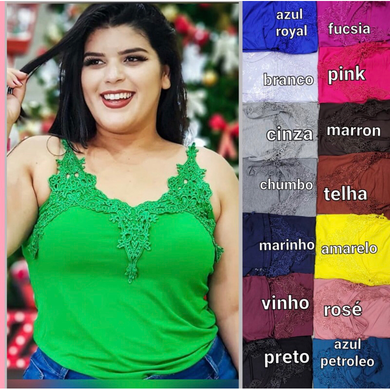 Blusa Plus Size Detalhe em Renda Verde