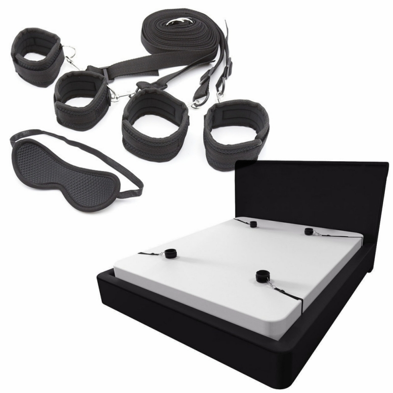 Bdsm sexy bondage kit algemas pulso algemas tornozelo + Venda fetiche erótico loja brinquedos sexuais para casais mulheres escravo coleiras adulto jogos