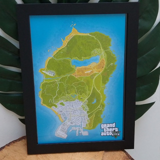 Quadros Decorativos Grand Theft Auto V Mapa Gta 5 30x63 cm