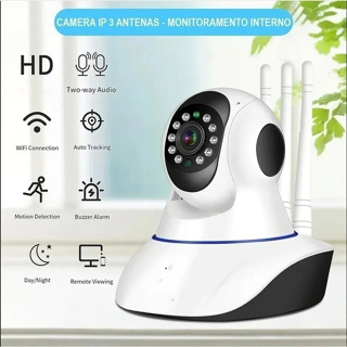 Câmera Wifi 3 Antenas Robô Ip Wirelles com rotação 360º 720p Aplicativo Yoosee Babá Eletronica