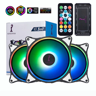 KINGSTER Kit3 Ventilador De 12cm Para Computador Com Cooler Rgb Led Support ARGB AURA SYNC