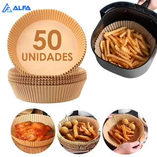 KIT 50 Unidades Forma Air Fryer Descartável Antiaderente Redonda Forro De Papel Vegetal