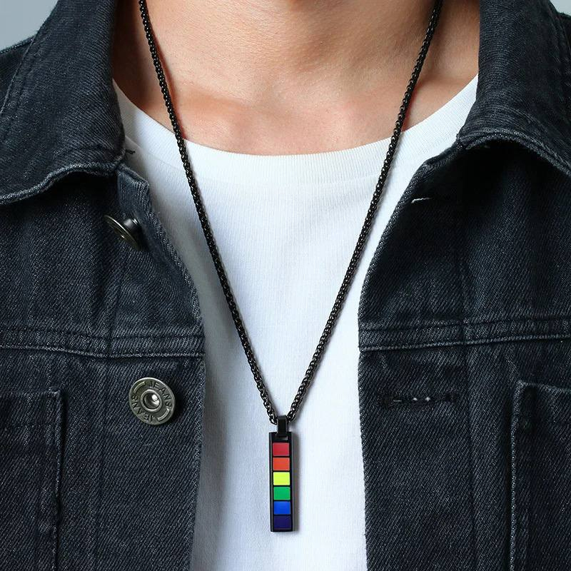 Colar Orgulho LGBT Aço Inoxidável Bandeira Arco-íris Corrente Cordão Orgulho Bandeira Colorida Acessórios Lgbt