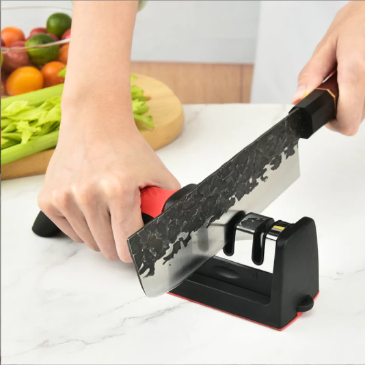 1 Afiador Amolador De Facas Em Aço Inox Com 3 Borda Profissional Base Emborrachado Promoção - Imagem 3