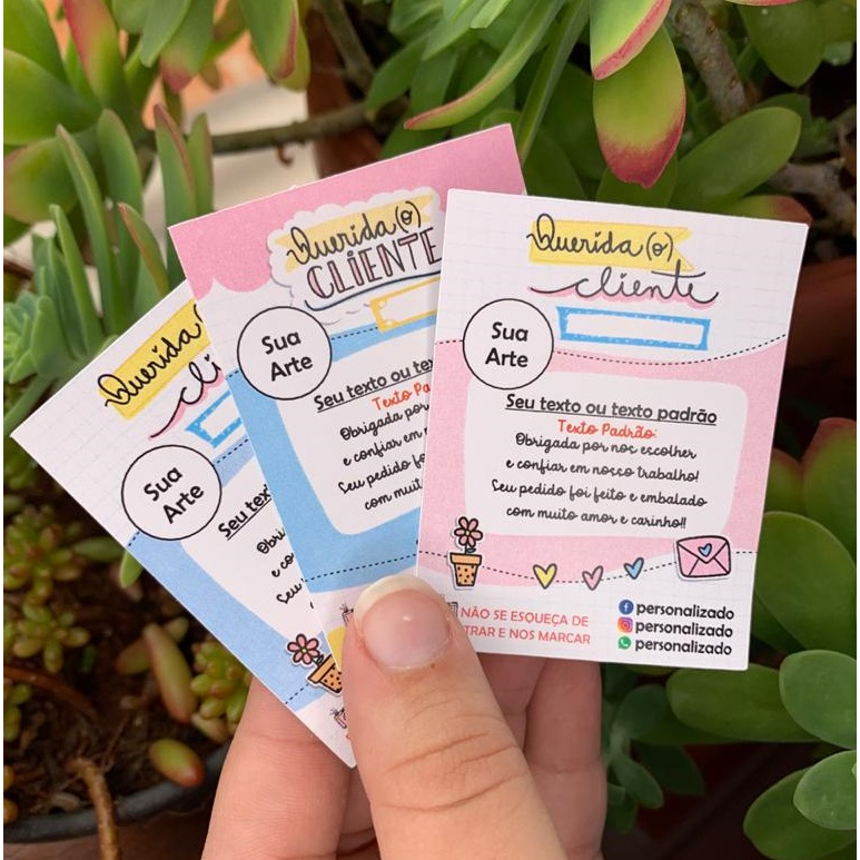 60 Mini Cartões de Agradecimento ao Cliente Personalizado - 5,0x6,5 cm