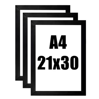 Kit 3 molduras Para Quadros A4 30X21 acompanha Fundo eucatex e Acetato