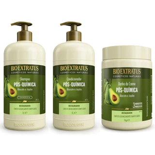 Kit Pós-Química Shampoo, Condicionador e Banho de Creme Bio Extratus - 1L Restauração