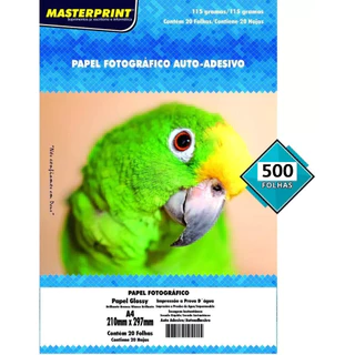 500 Folhas Papel fotográfico adesivo 115g Glossy Masterprint Brilhante