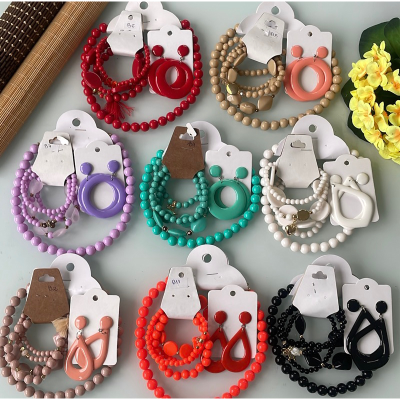 Kit colar bola Mix pulseiras brinco de resina grande sortido