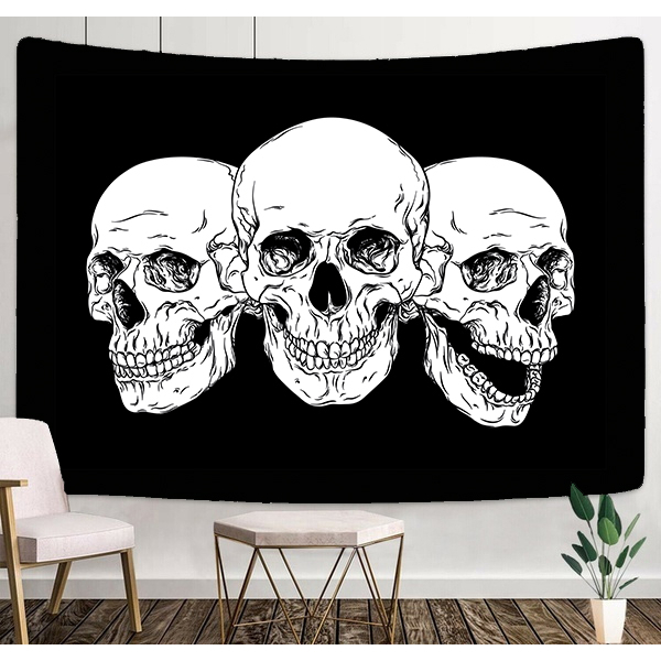 Bandeira tapeçaria para pendurar na parede Canga Decoração caveira skull