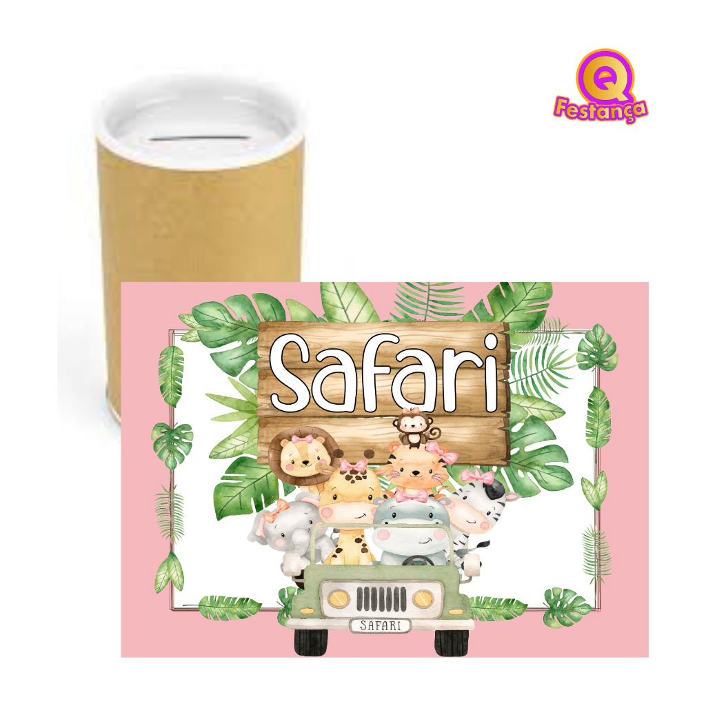 Adesivos para Cofrinho Safari Aquarela Decoração Festa Aniversário Lembrancinhas Safari