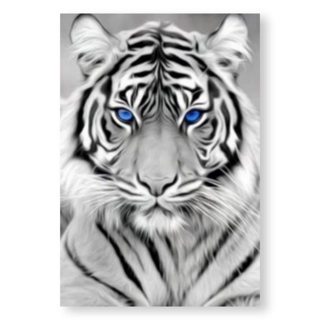 Quadro Decorativo Tigre Preto e Branco Olhos Azuis