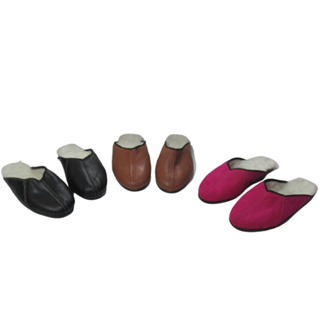 Chinelo Pantufa Couro Lã Quentinha Unissex