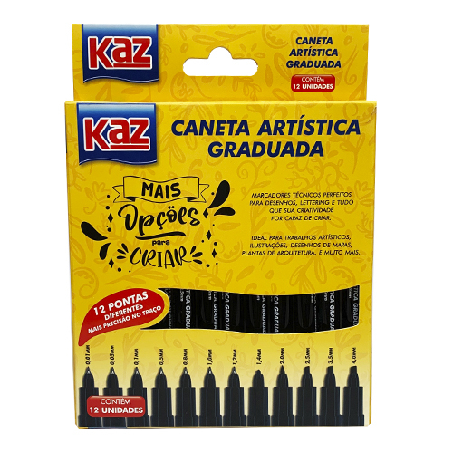 Caneta Técnica Artística Graduada Diversas Pontas Com 12 Unidades