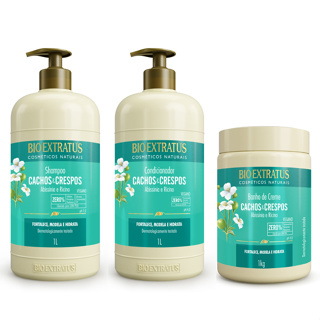 Kit Cachos e Crespos Shampoo, Condicionador e Banho de Creme Bio Extratus - 1L Cabelo Cacheado