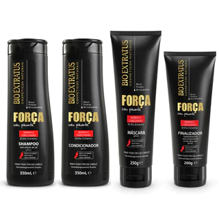 Kit Shampoo, Condicionador 350mL , Máscara 250g e Finalizador 200g Força com Pimenta Bio Extratus