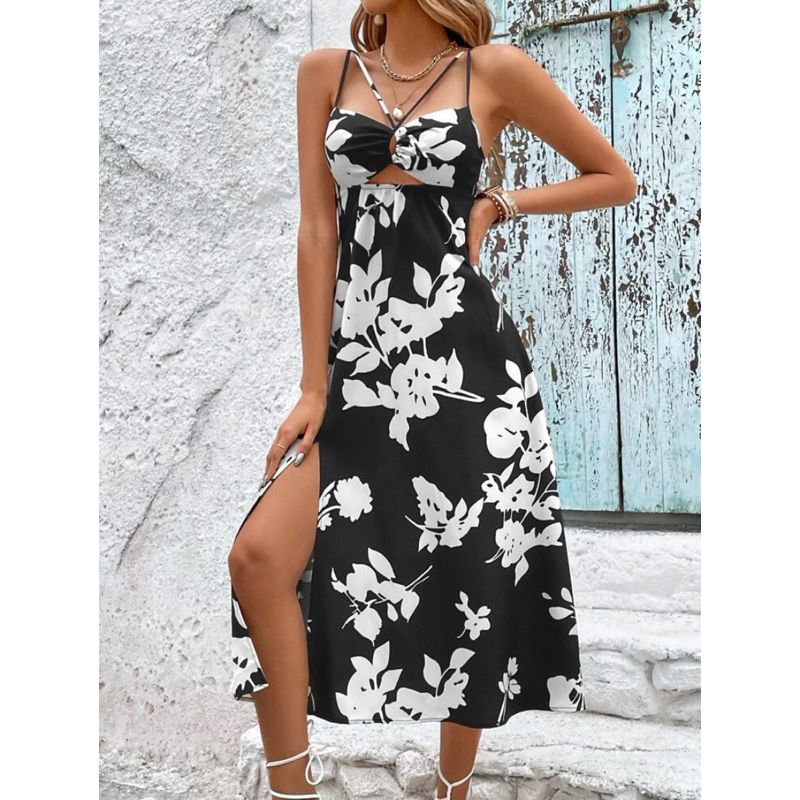 Vestido floral preto e 2024 branco