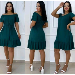 Vestido Ciganinha Midi com Lacinho removível Gola ombro a ombro Moda Casual Tendência, Verão