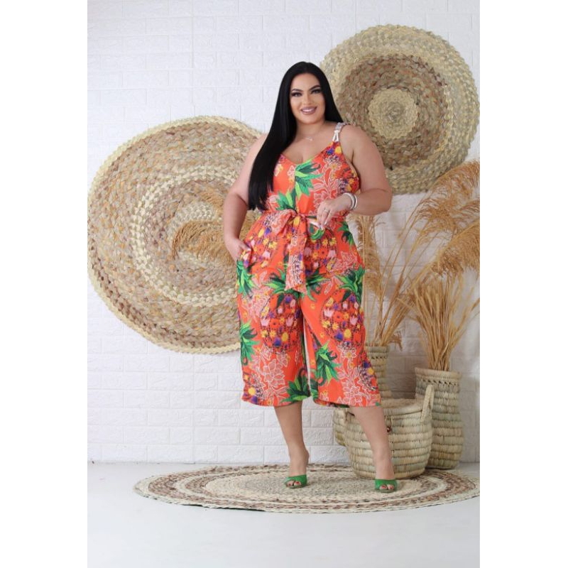 Macacão plus size sales estampado