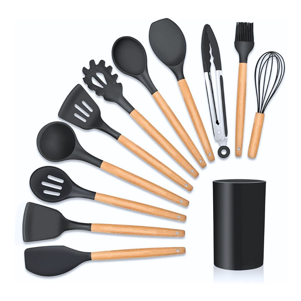 KIT de Utensílios Para Cozinha em Silicone e Bambu 12 Peças LOJA AS UTILIDADES