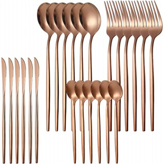 Jogo de Talheres Rose Gold Inox 24 Peças Garfo Faca Colher