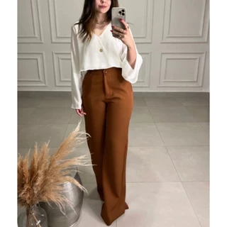 Blusa feminina cropped alfaiataria Duna manga longa flare Jeniffer
